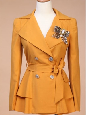 Women coat yellow with belt - Click Image to Close